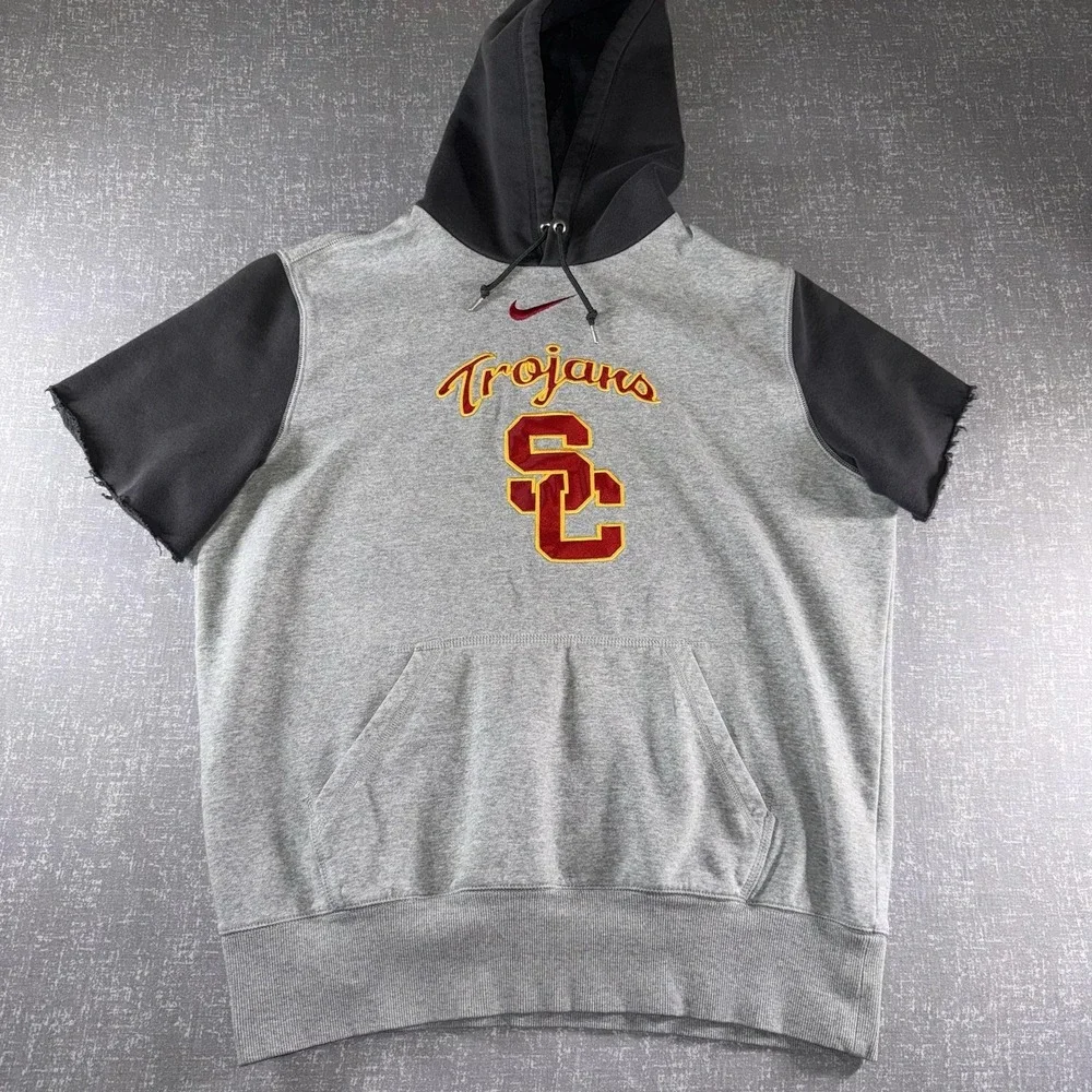 USC Trojans Hoodie Sweatshirt Mens XL Gray NCAA Football Nike Short Sleeve